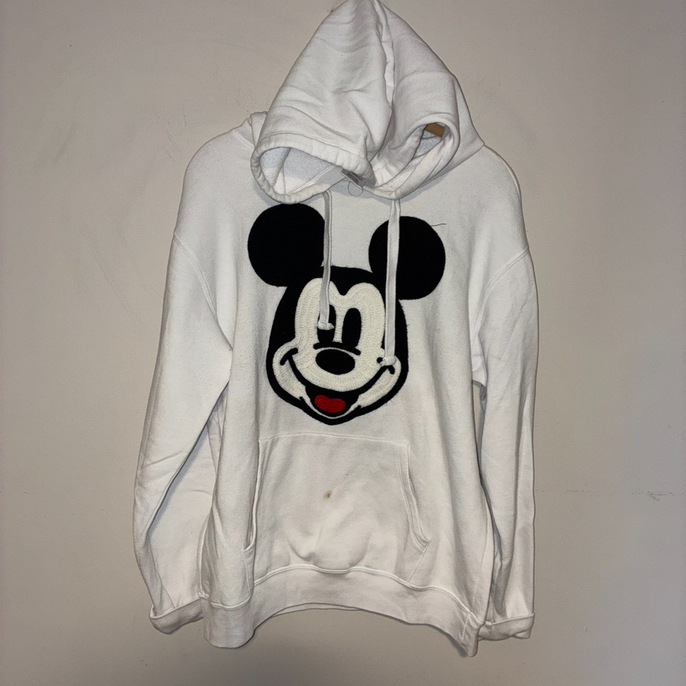 Disney Mickey Mouse White Hoodie Chenille Patch Adult M Pullover